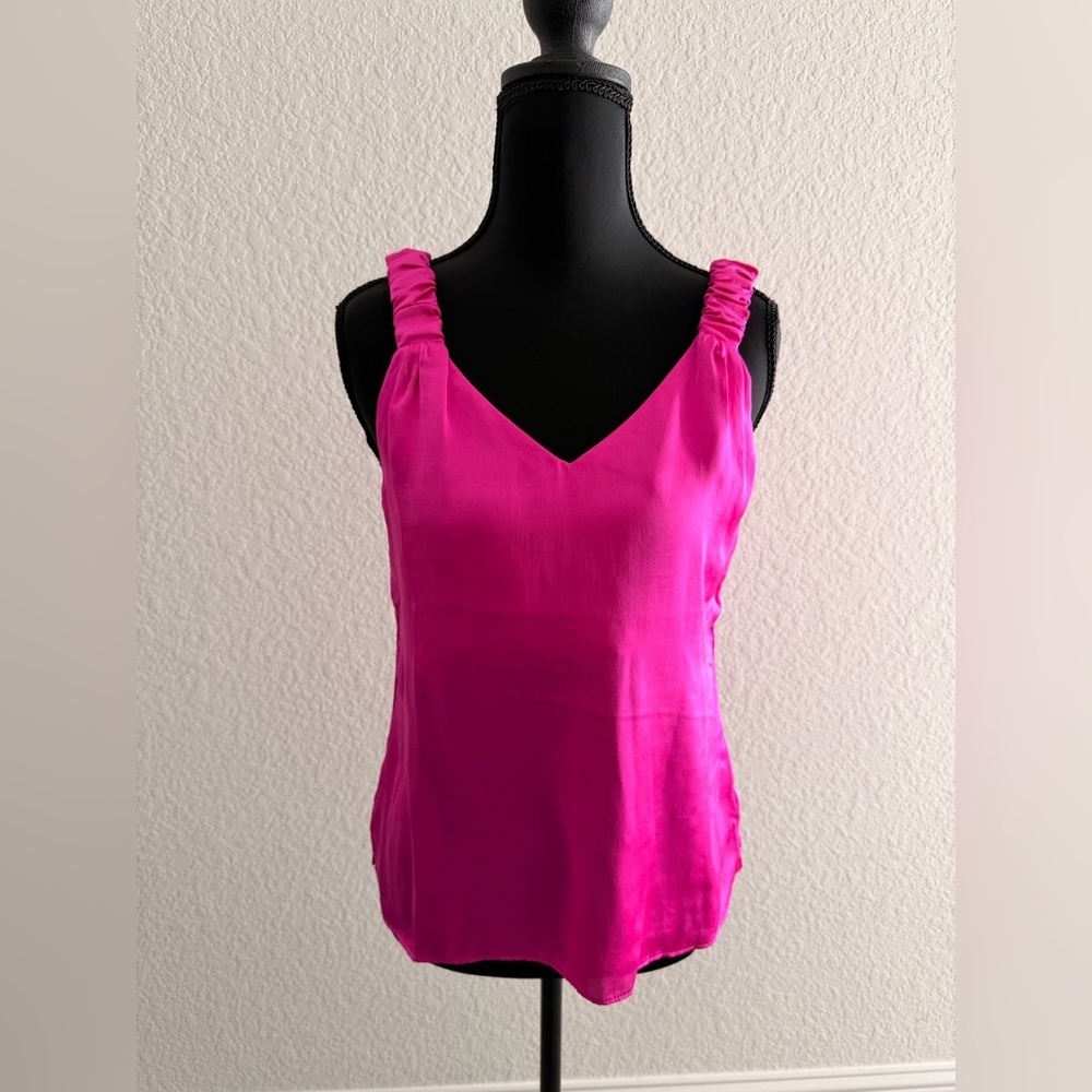 1.STATE Bright Pink Ruched Shoulder Top with Side Slits